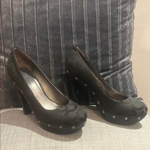 Coach Size 5 Elegant Black Platform Heels - Picture 1 of 9